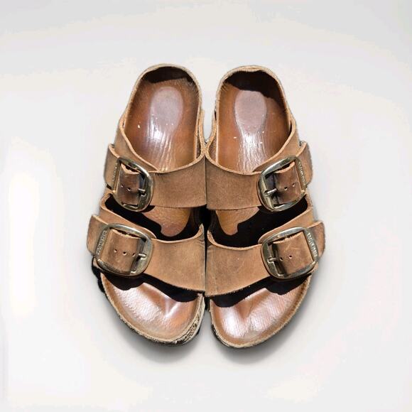 Birkenstock Arizona Leather Sandals Copper Buckle Slides Comfort Womens 9 - Picture 1 of 4